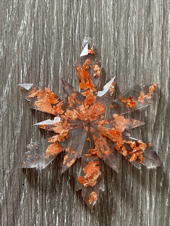 6 Clear and Rosegold Flake Snowflake Christmas Ornaments