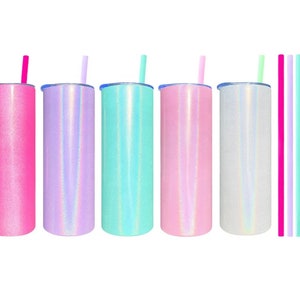 20oz Shimmer Holographic Sublimation Tumblers with reusable colorful straw