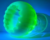 Large Opalescent Topaz (Uranium) Glass 8 quot Tall Footed Rose Bowl