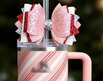 Strawberry Cream Twist Tumbler Straw Bow,Red Pink and White Bow for Tumbler Straw,Drink Cup Straw Bow,Handmade Straw Bow Tumbler Accessories