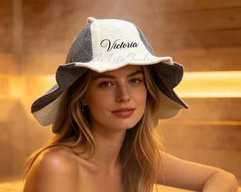 Custom Embroidered Wool Petal Shaped Sauna Hat,Personalised Felted Wool Sauna Hat,Wool Felt Banya Hat,Sauna Cap for Men Women,Spa Accessory
