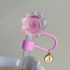 Gradient Sparkling Purple Rose Straw Topper,Bling Aster Lilac Lavender Purple Flower Straw Topper,Druzy Purple Flower Tumbler Straw Cover