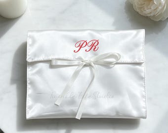 Custom Embroidered Satin Envelope Storage Bag,Wedding Favor Bag,Personalized Bridal Satin Lingerie Pouch,Travel Undies Bag,Bridesmaid Gift