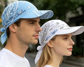 Embroidered Mr Mrs Wide Brim Sun Visor Cap,Paisley Wide Brim Baseball Cap Scarf,Lightweight Bandana Baseball Cap,Couple Sunscreen Headwear