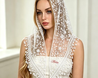 Custom Embroidered Lace Head Scarf,Boho Lace Head Scarf for Women,Lace Head Cover,Lightweight Shawl,Triangle Scarf,Bachelorette Party Favors