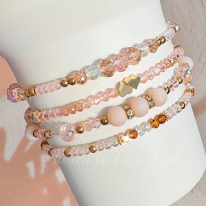 Pink Gold Bracelet Set of 4,Stack Bracelet for Tumbler,Antique Pink/Gilded Sugar/Rose Gold/Conch Floral/Mesa Rose Tumbler Stacked Bracelet