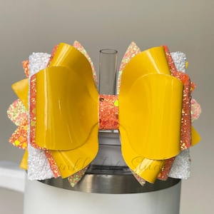 Yellow Butter Cabana Gloss&Butter Sunflower Tumbler Straw Topper Bow,Glitter Straw Topper Bow,Handmade Bow Tumbler Accessories,Drink Cup Bow
