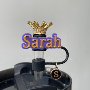 Diamond Bling Crown Straw Topper,Custom Name Straw Topper,Straw Cover With Letter Pendant,Reusable Silicone Straw Dust Topper Plug,Straw Cap