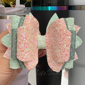 Glittering Green and Pink Straw Tumbler Topper Bow,Lichen Tumbler Straw Topper Bow,Shale Straw Topper Bow,Handmade Tumbler Bow Accessories