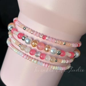 Pink Mesa Sunset Bracelet Set of 4,Colorful Beaded Stack Bracelet for Tumbler,Tumbler Boot Bracelet,Pink Mesa Sunset Tumbler Accessories