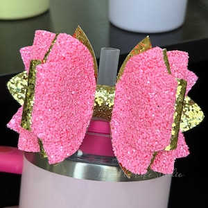 Glinda Wicked Straw Topper Bow,Glittery Pink and Gold Straw Tumbler Bow,Pink Parade Tumbler Accessories,Drink Cup Accessories,Handmade Bow