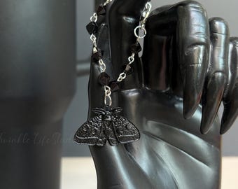Black Moon Phase Moth Tumbler Handle Pendant,Deadly Damask Moth Tumbler Handle Charm,Halloween Charm for Spellcast Black Tumbler,Drink Charm