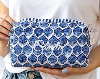 Custom Embroidered Quilted Floral Makeup Bag,Custom Name Bridesmaid Travel Makeup Pouch,Vintage Travel Organizer with Zipper,Brdal Gifts