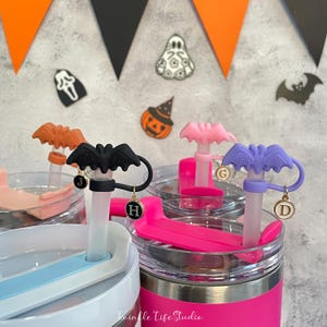 Colorful Halloween Bat Straw Topper,Reusable Silicone Bat Straw Top Charm Cover,Drink Dust Straw Cap,Tumbler Accessory,Halloween Party Favor