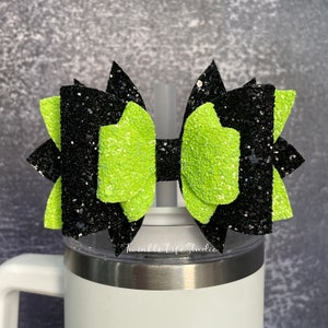 Sparkling Neon Green Black Tumbler Straw Topper Bow,Twinkle Neon Green Straw Topper Bow,Handmade Glittery Bow,Party Tumbler Accessories Gift