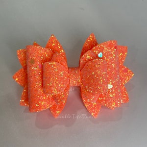 Sparkling Heart Glitter Orange Straw Tumbler Bow,Twinkle Orange Straw Topper Bow,Handmade Artificial Leather Glittery Bow TumblerAccessories
