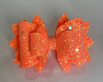 Sparkling Heart Glitter Orange Straw Tumbler Bow,Twinkle Orange Straw Topper Bow,Handmade Artificial Leather Glittery Bow TumblerAccessories