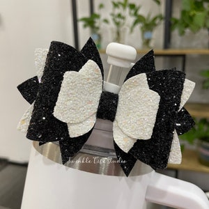 Sparkling Black White Straw Tumbler Topper Bow,Shiny Glitter Black  White Straw Topper Bow,Handmade Glittery Bow,Tumbler Accessories Gifts