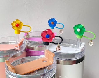 Lindo y colorido adorno de paja con flores de burbujas de hielo, cubierta de paja de silicona con flores de resina, accesorios para vasos, adorno de paja con vaso de flores para niña