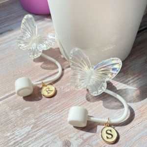 Colorful Butterfly Straw Topper,Cute Laser Butterfly Straw Cover With LetterPendant,Reusable Silicone Straw Dust Topper Plug,Drink Straw Cap image 1