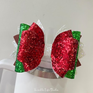 Kerst strik beker, glanzende kerst stro topper strik, handgemaakte strik beker beker strik accessoires, glitter beker strik, feestgunst