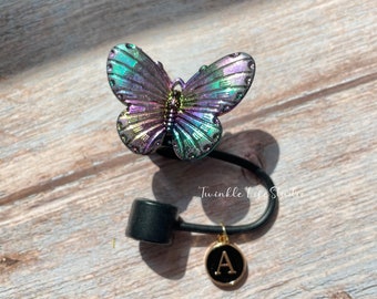 Colorful Laser Black Butterfly Straw Topper,Fantasy Black Butterfly Straw Cover,Drink Dust Straw Cap Tumbler Accessories,Party Favor Gifts