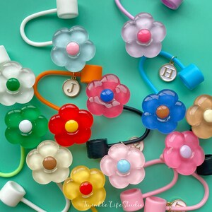 Grazioso Topper di paglia con fiori di bolle di ghiaccio, Accessori per tazze con coperchio di paglia con fiori in resina colorata, Topper di paglia con fiori, Regalo per feste