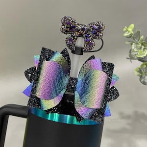 Black Chroma Glitter Straw Tumbler Bow Straw Topper,Metallic Straw Topper Straw Topper Bow,Handmade Glittery Bow,Drink Tumbler Accessories