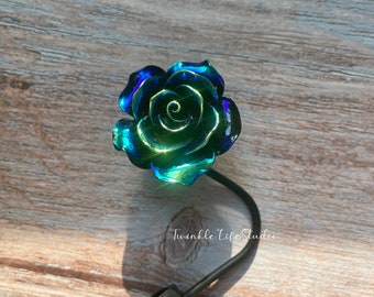 Adorno para pajita con rosa negra brillante con láser, cubierta para pajita con rosa de resina negra, accesorios para vasos, tapas para pajitas, adornos para pajitas de vasos