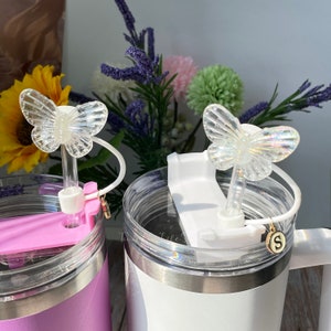 Colorful Butterfly Straw Topper,Cute Laser Butterfly Straw Cover With LetterPendant,Reusable Silicone Straw Dust Topper Plug,Drink Straw Cap image 7