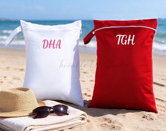 Personalized Monogram Printed Waterproof Storage Bag,Waterproof Pool Bag,Waterproof Daycare Pouch,Spare Clothes Bag,Diaper Bag Organizer