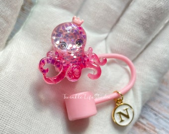 Shimmery Pink Octopus Straw Topper,Sparkling Glitter Octopus Straw Cove,Cute Pink Octopus Straw Cap,Tumbler Accessories,Drink Dust Straw Cap