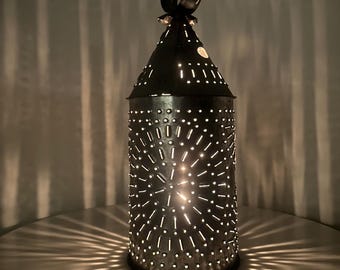 Antique Pierced Tin Candle Lantern | 19th Century Style Folk Lantern | Rustic Primitive Lighting