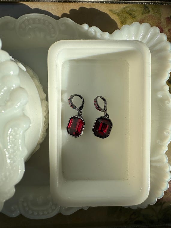Vintage Givenchy Ruby Red Crystal Drop Earrings G… - image 2