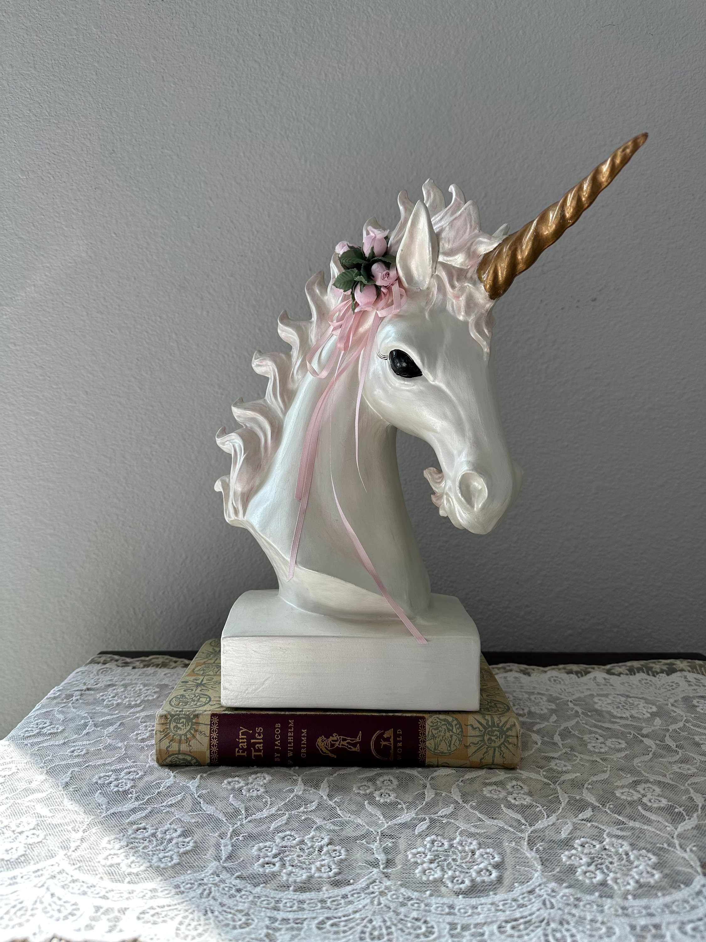1980's Ceramic Magical Unicorn Head Sculpture Shelf Decor Etsy