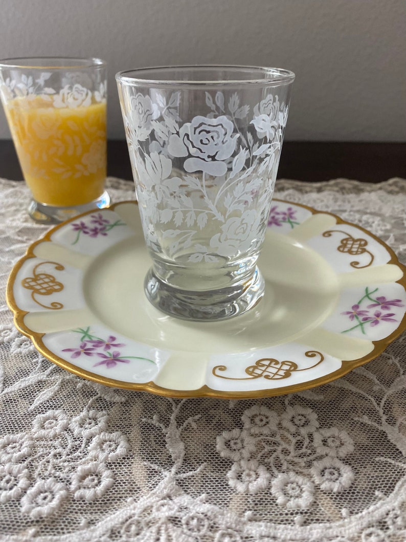 Vintage Libbey White Rose Flower Juice Glasses Set of Four Etsy