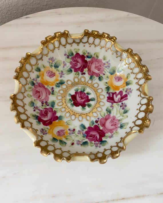 Antique Nippon Hand-painted Rose Porcelain Bowl