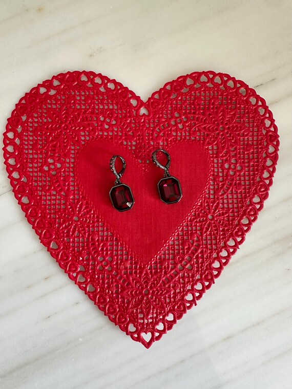 Vintage Givenchy Ruby Red Crystal Drop Earrings G… - image 4