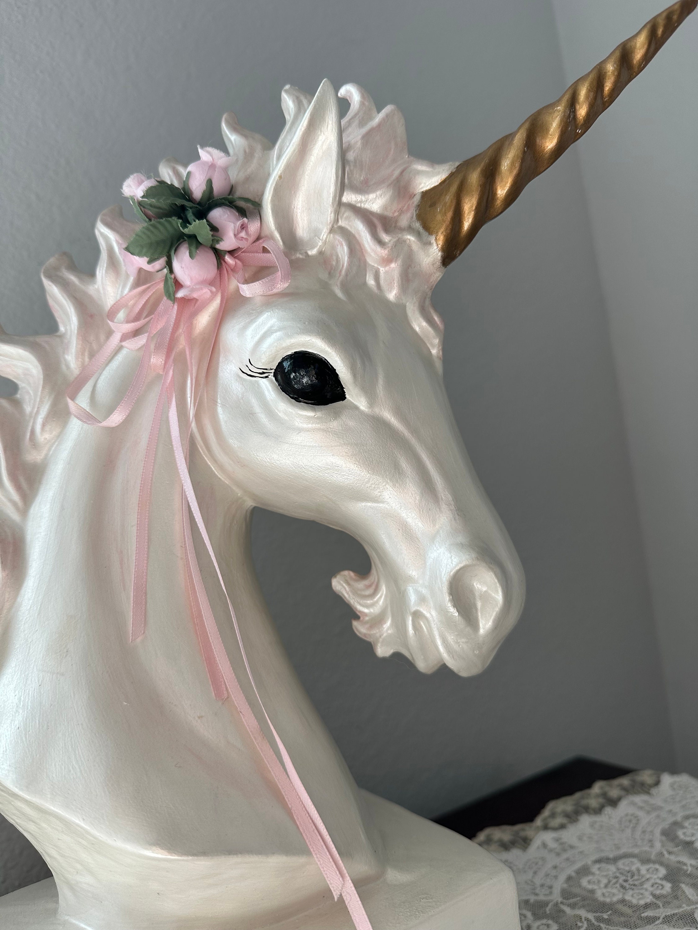 1980's Ceramic Magical Unicorn Head Sculpture Shelf Decor Etsy