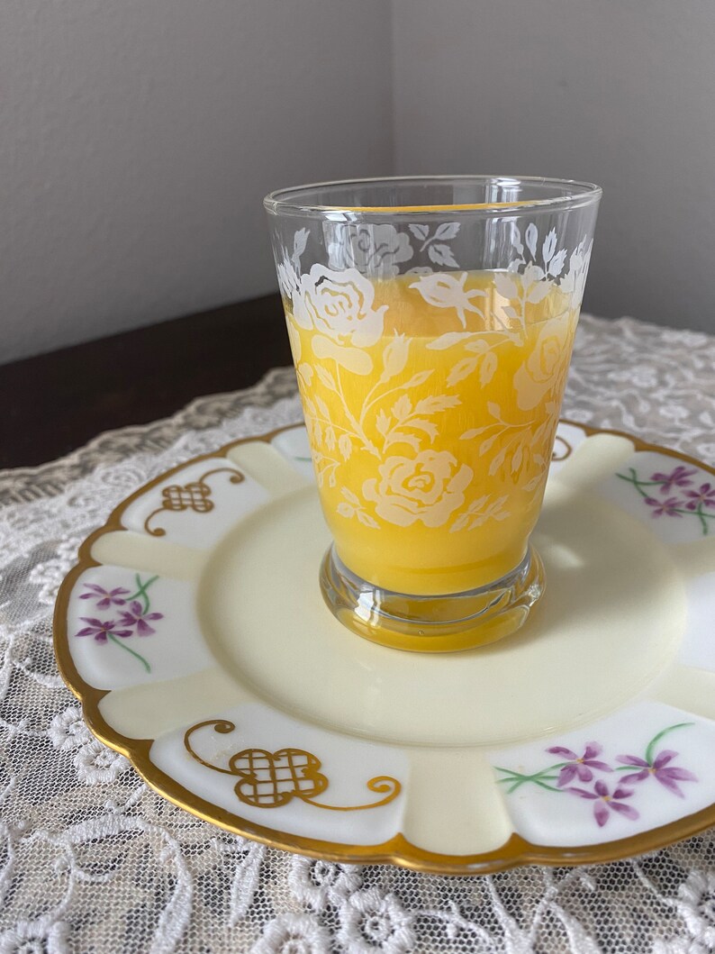 Vintage Libbey White Rose Flower Juice Glasses Set of Four Etsy