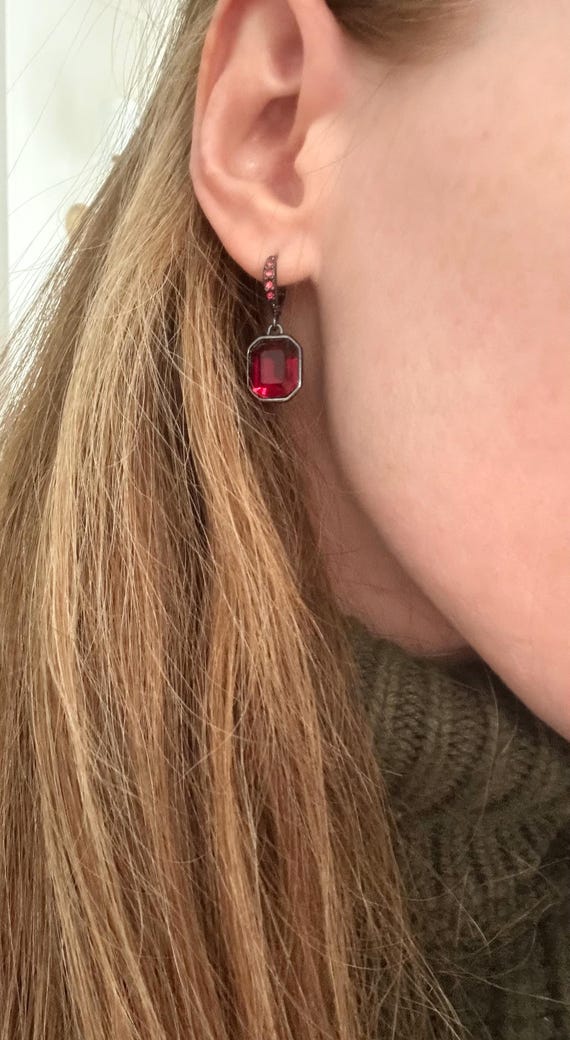 Vintage Givenchy Ruby Red Crystal Drop Earrings G… - image 7