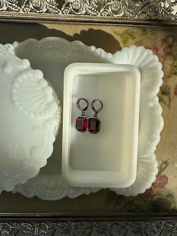 Vintage Givenchy Ruby Red Crystal Drop Earrings G… - image 5
