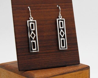 Long Geometric Handcrafted Earrings in Sterling Silver