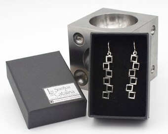 Long and narrow earrings made from small squares. Handmade in Sterling Silver 925