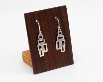 Light earrings with rectangular shapes in ethnic style. Silver 925. Handmade
