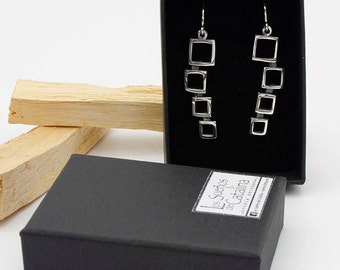 Long handmade earrings in sterling silver – Model ESTESA – Geometric earrings in solid silver