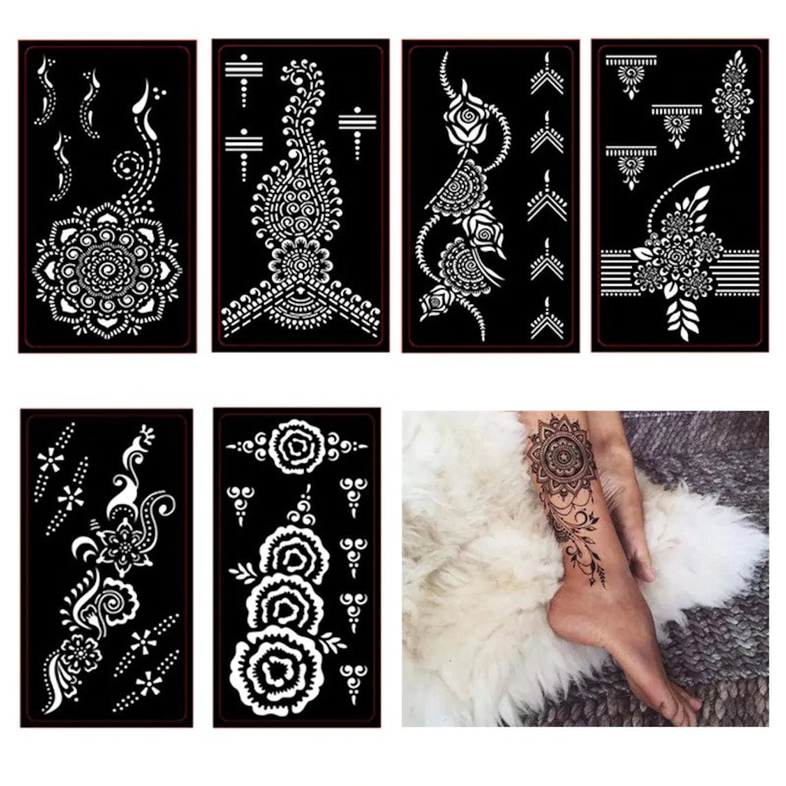 6 piezas Henna Tattoo Stencil Mehndi Aribrush Plantillas para Etsy