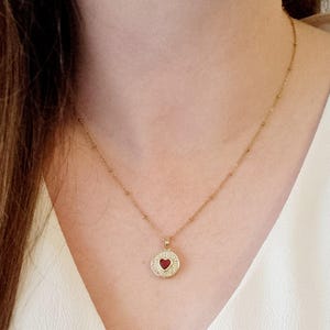 18K Gold Plated Stainless Steel Red Heart Necklace | Heart Pendant | Cubic Zirconia Pendant | Layering Necklace | Satellite Chain Necklace