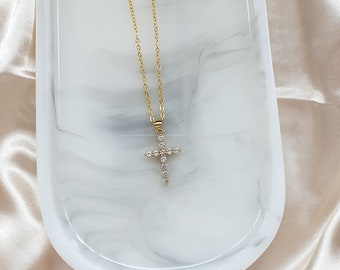 18K Gold Plated Cross Necklace | Cubic Zirconia Pendant