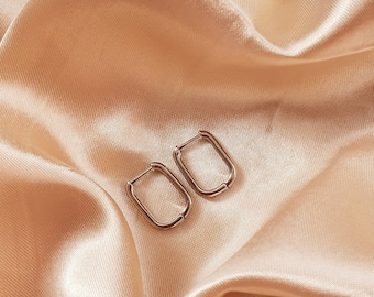 Platinum Plated Mini Hoop Earrings | Rectangular Leverback Style